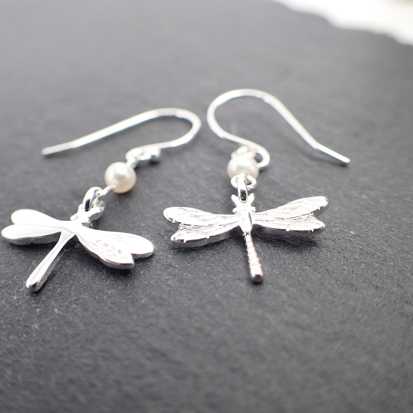 Dragon Fly Silver 925 & Fresh Water Pearl Earrings