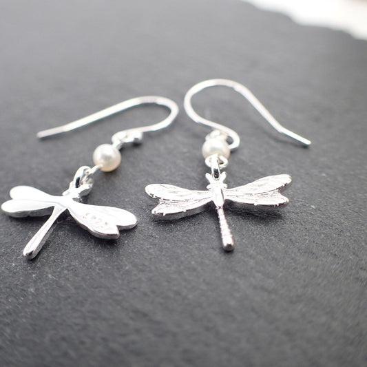 Dragon Fly Silver 925 & Fresh Water Pearl Earrings