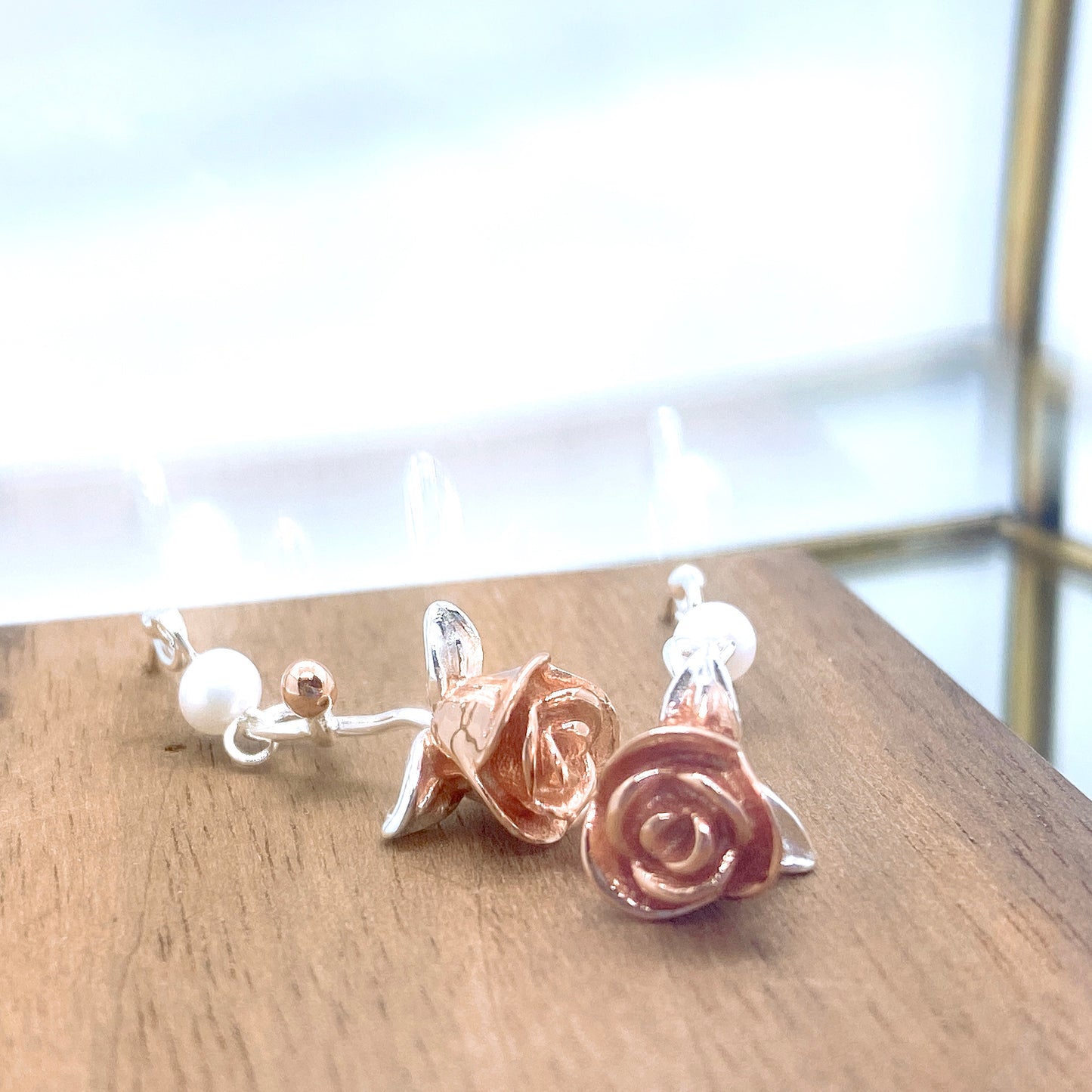 Rose Silver 925 Fresh Water Pearl Earrings