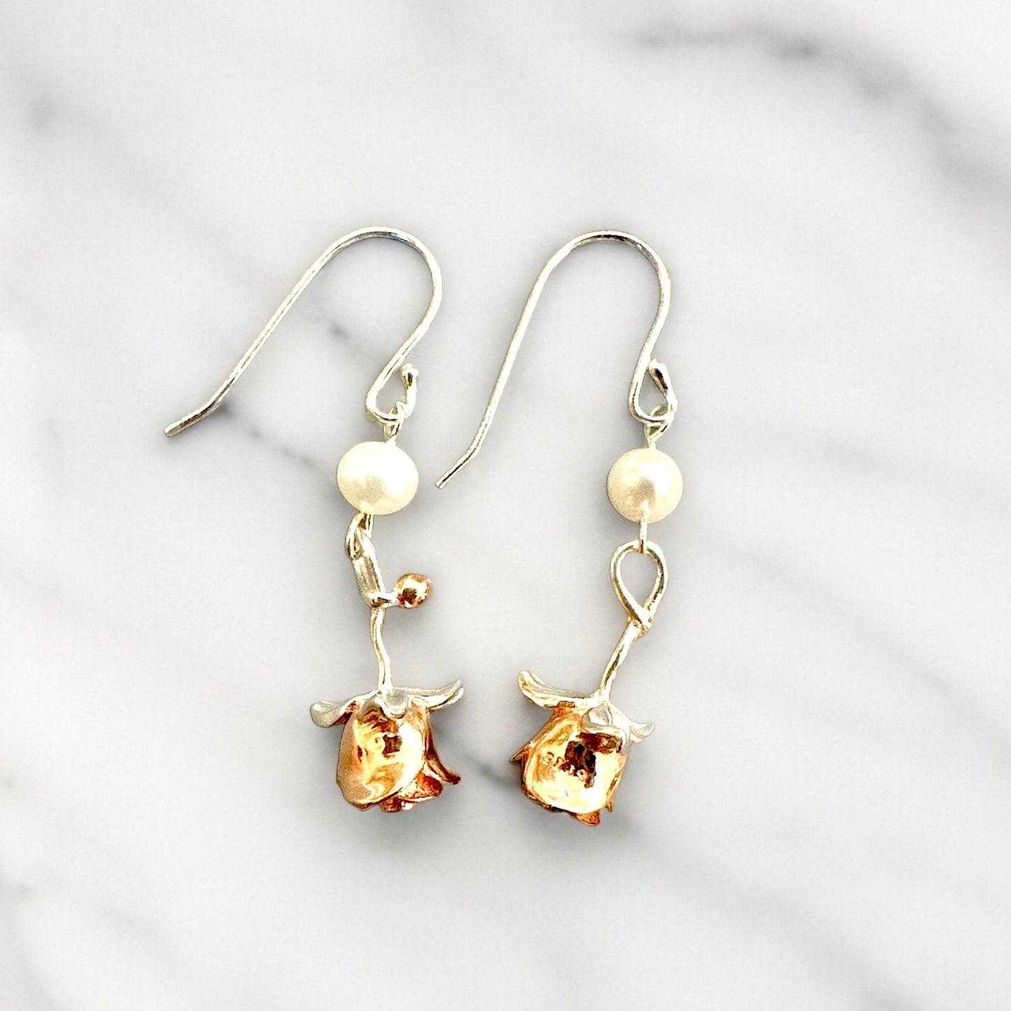 Rose Silver 925 Fresh Water Pearl Earrings