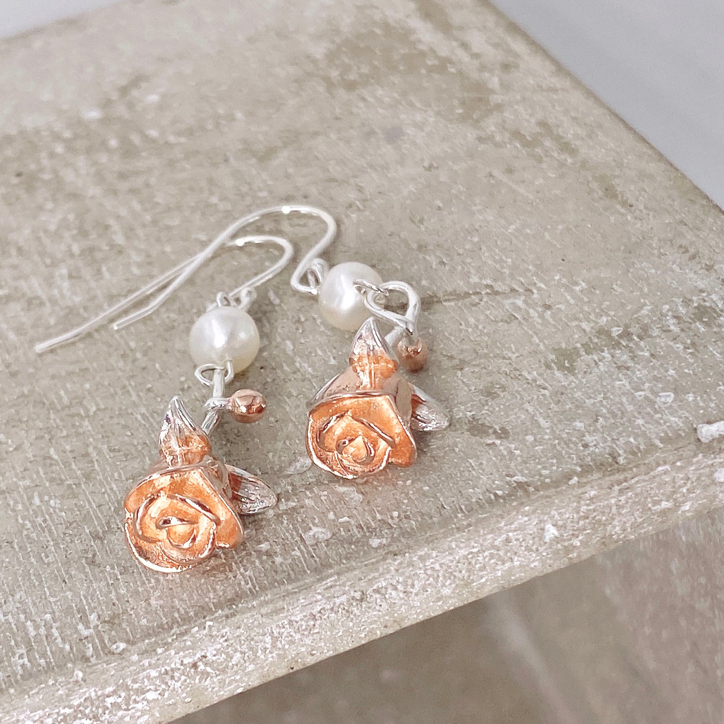 Rose Silver 925 Fresh Water Pearl Earrings