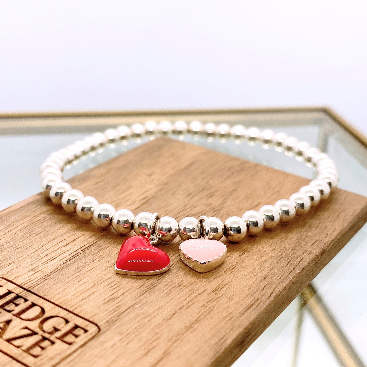 Two Hearts (Red & Pink) Silver 925 Bracelet | S925 Sterling Silver
