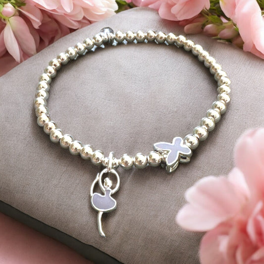 Purple Butterfly & Dancer Silver 925 Bracelet