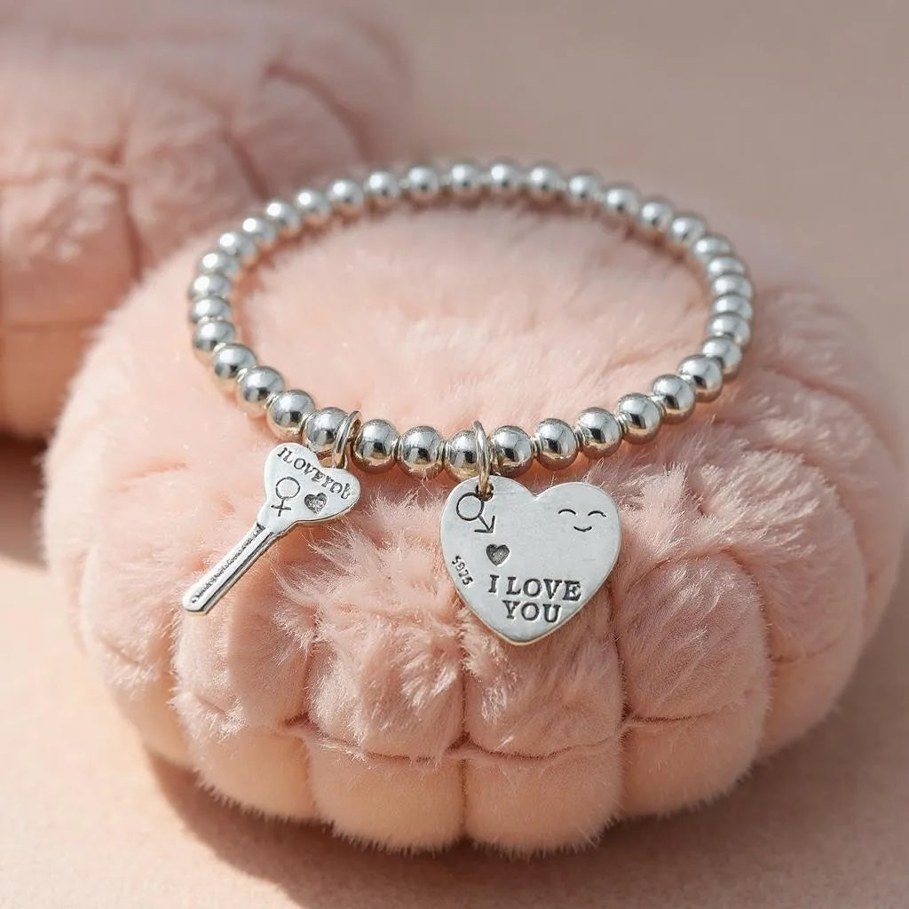 Heart and Key Silver 925 Bracelet