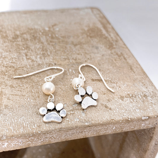 Cat Paw & Freshwater Pearl Earrings