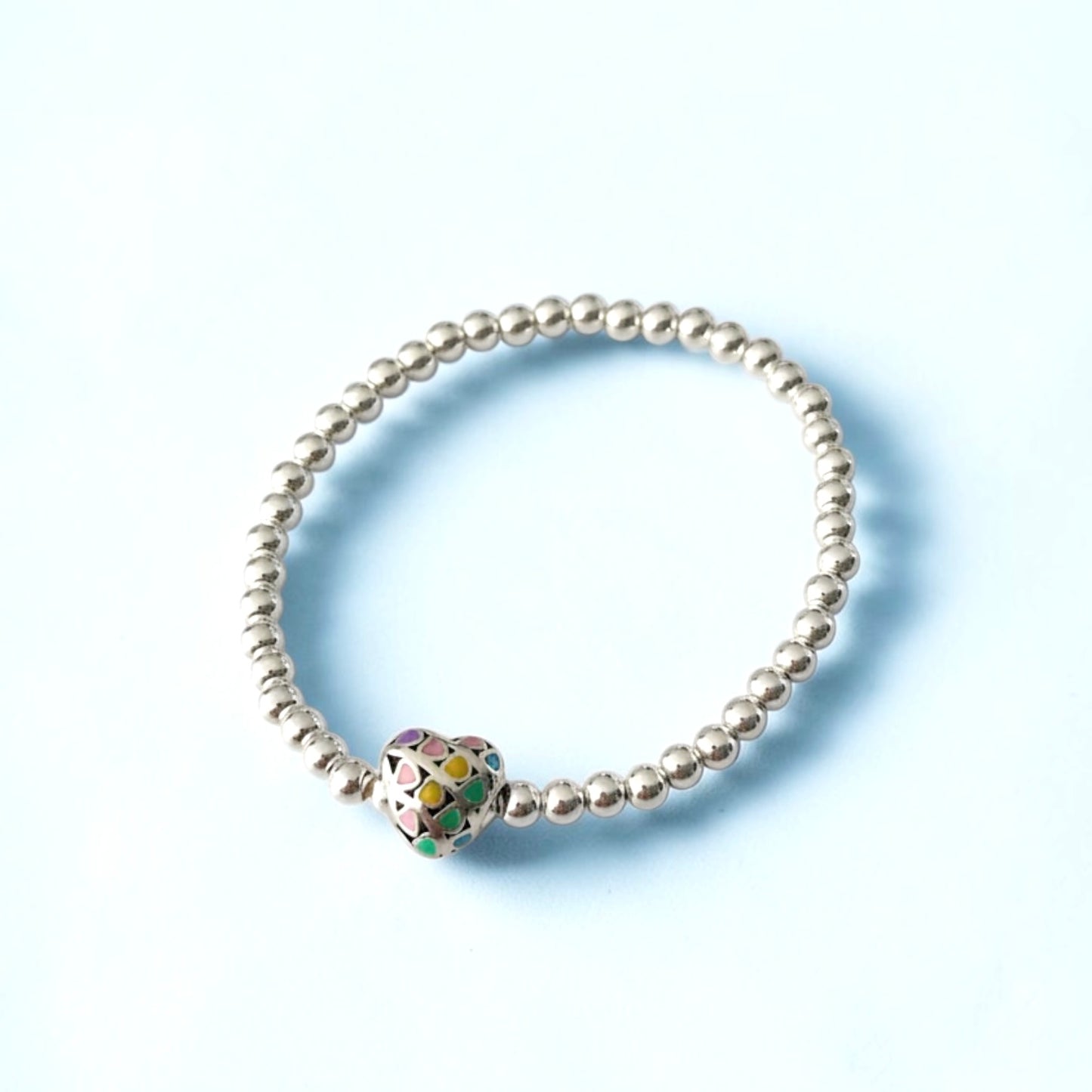 Pastel Heart Silver Bead Bracelet