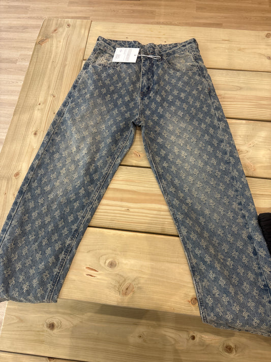 La Vision blue jeans with cross print LV21 - bold streetwear denim