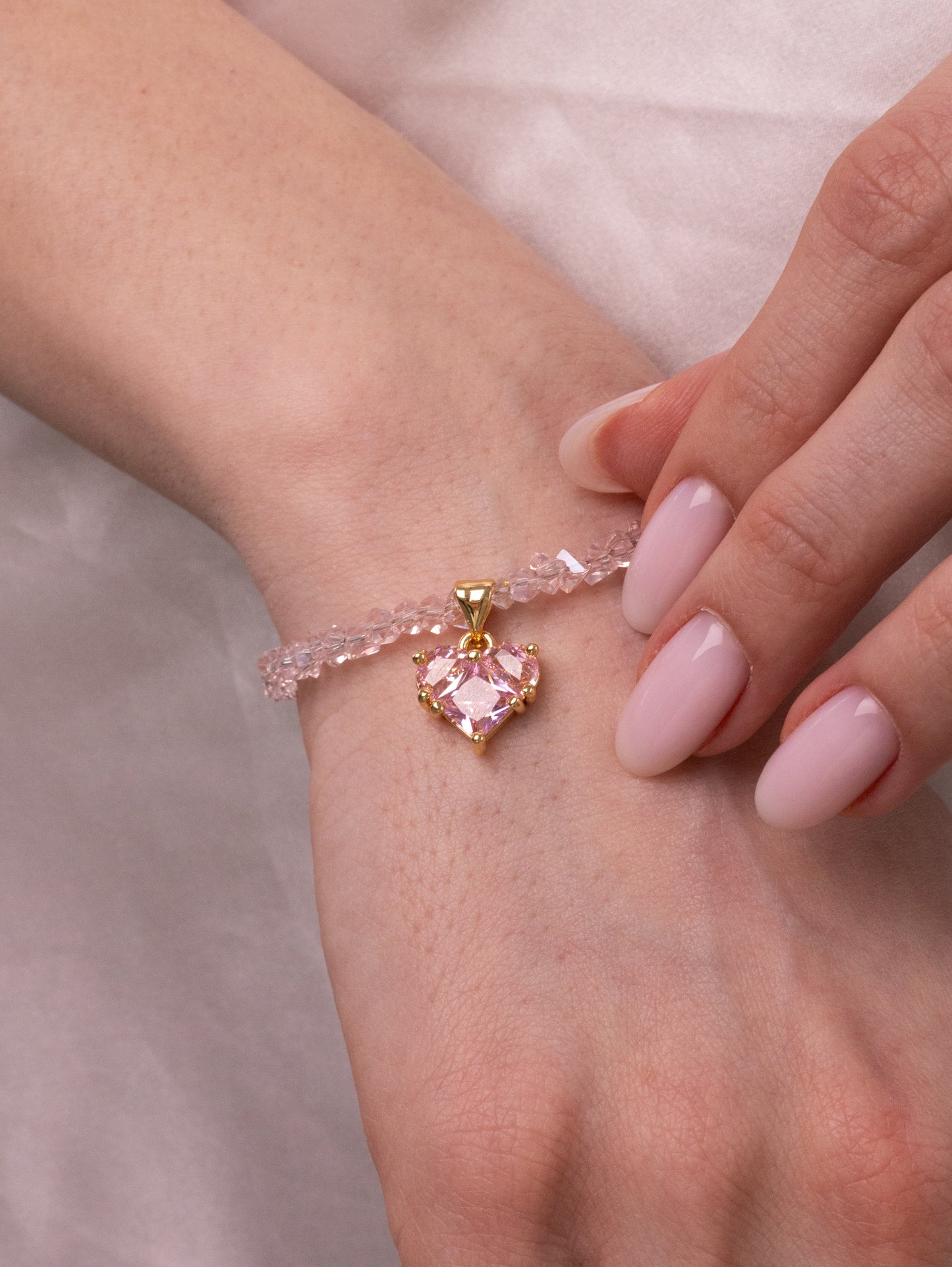 KENSY Pink Heart Pendant Necklace with Lobster Clasp, Crystal Choker, Heart Pendant Bracelet, Heart Drop Earrings Gold