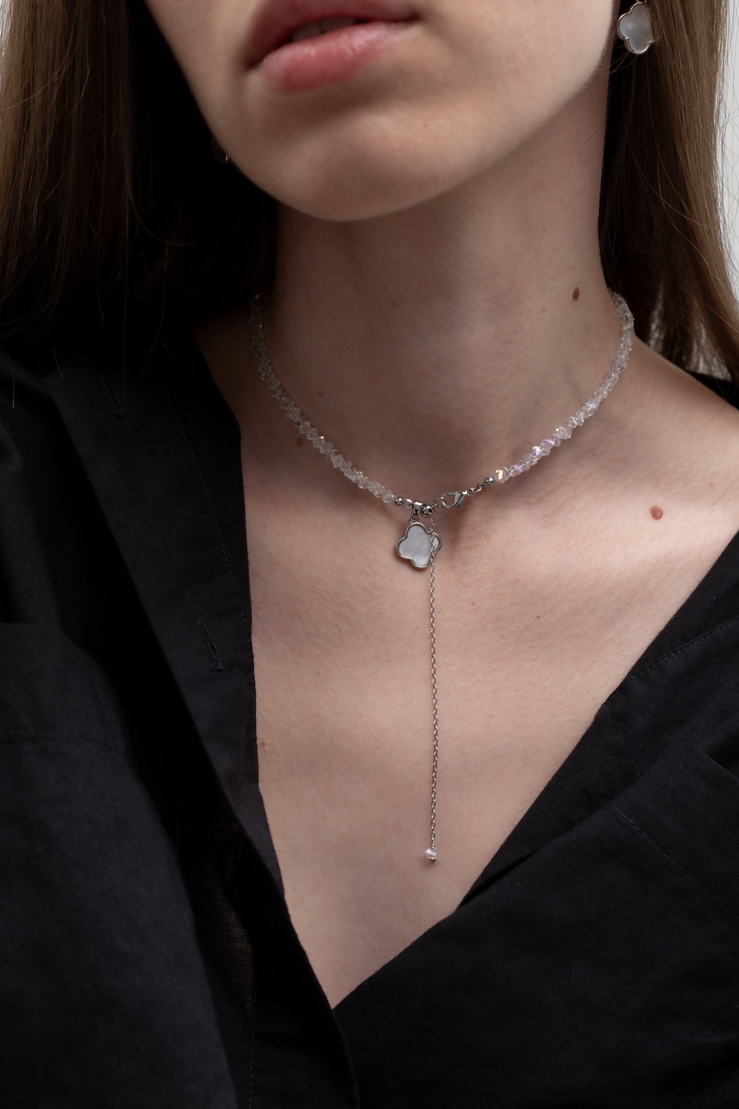 KENSY Magic Pendant Necklace with Lobster Clasp, Crystal Choker, clover Pendant Bracelet, clover Drop Earrings Gold