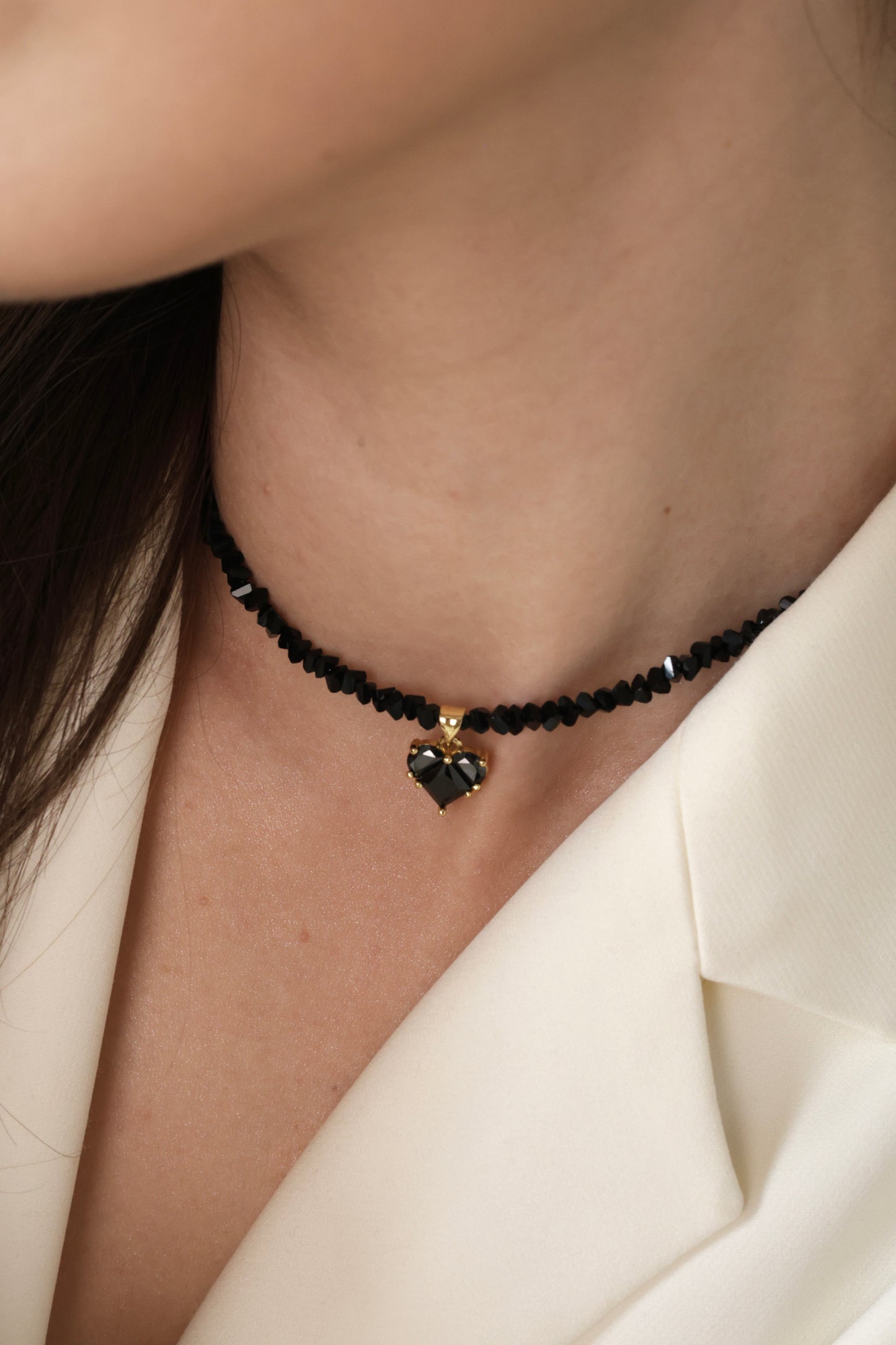 KENSY Black Heart Pendant Necklace with Lobster Clasp, Crystal Choker, Heart Pendant Bracelet, Heart Drop Earrings Gold