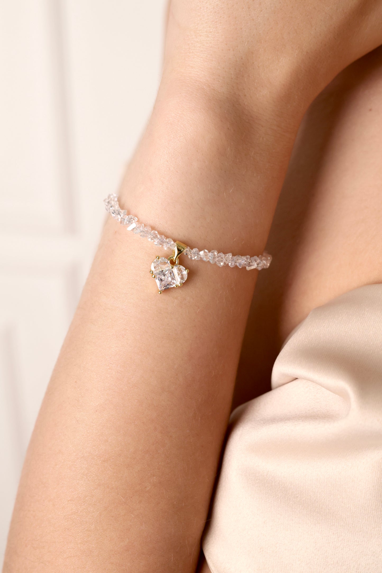 KENSY White Heart Pendant Necklace with Lobster Clasp, Crystal Choker, Heart Pendant Bracelet, Heart Drop Earrings Gold