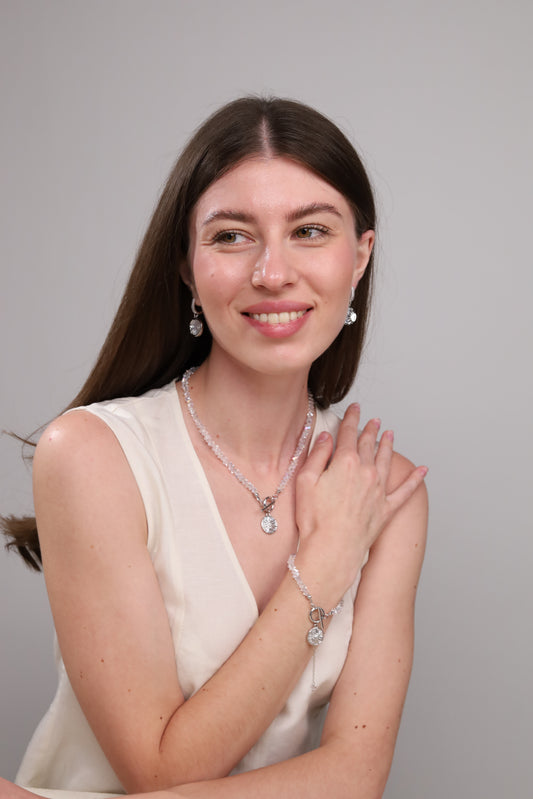 KENSY Crystal Sun Pendant Necklace, Crystal Choker, Pendant Bracelet,  Earrings