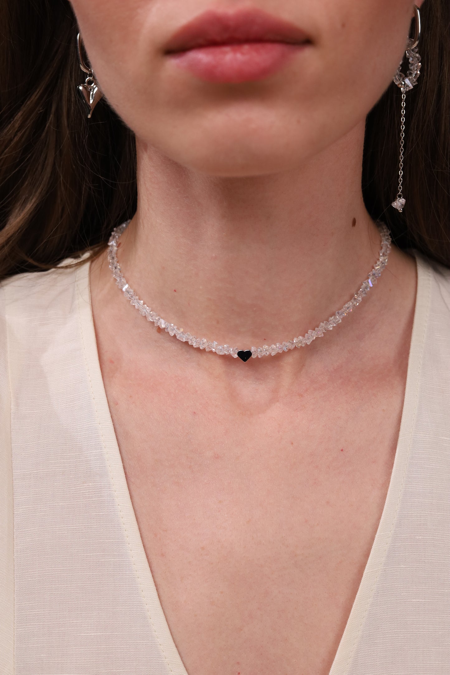 KENSY Aria Pendant Necklace with Lobster Clasp, Crystal Choker, Heart Pendant Bracelet, Heart Drop Earrings