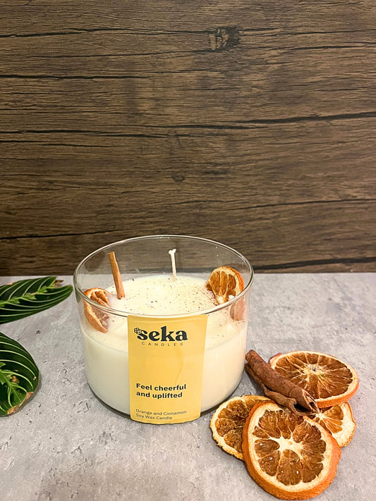 Feel Refreshed and Uplifted - Orange and Cinnamon Soy Wax Candle, Candle