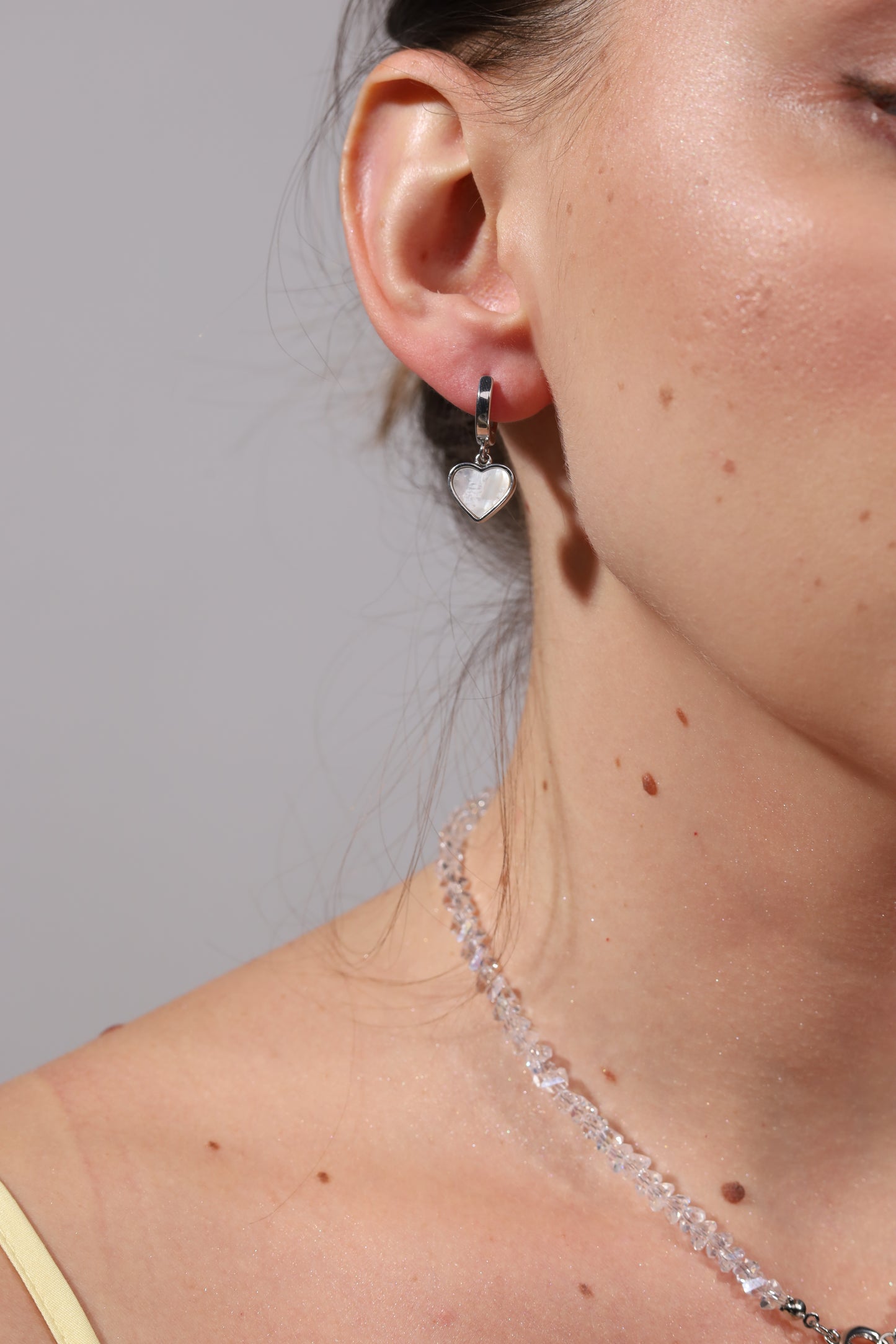 KENSY Celeste Pendant Necklace with Lobster Clasp, Crystal Choker, Heart Pendant Bracelet, Heart Drop Earrings Silver