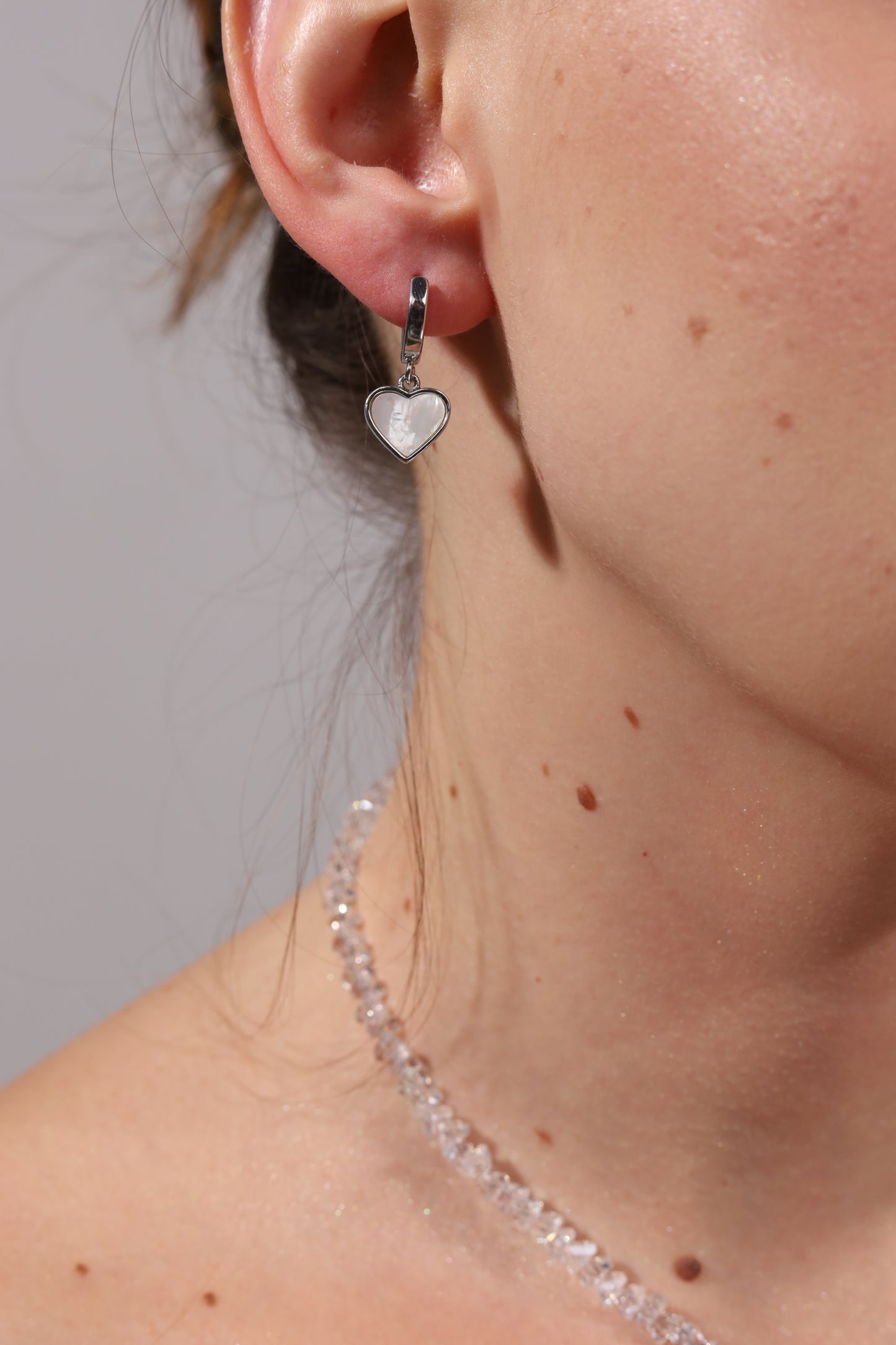 KENSY Celeste Pendant Necklace with Lobster Clasp, Crystal Choker, Heart Pendant Bracelet, Heart Drop Earrings Silver