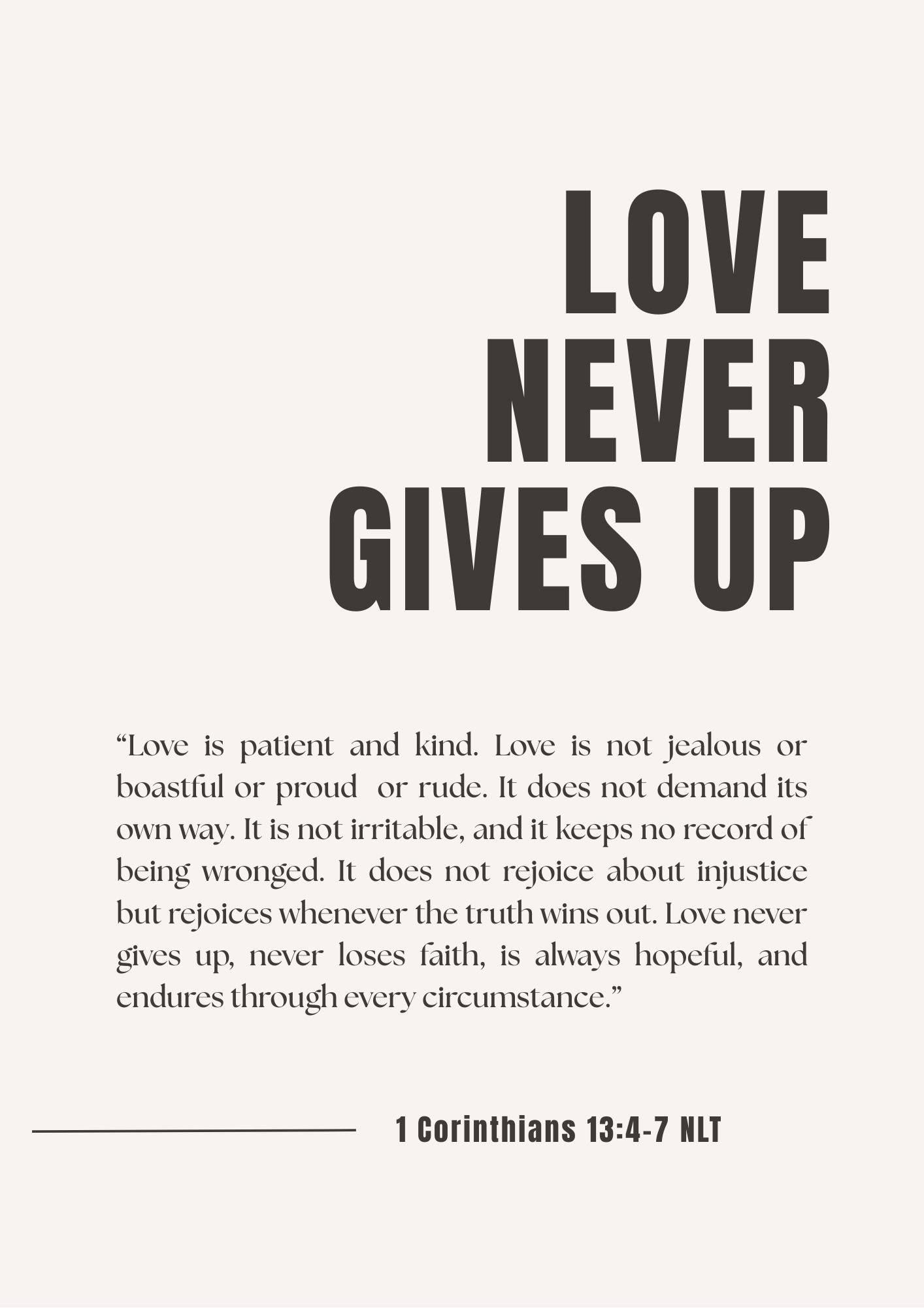Love Never Gives Up - A4 Poster pRINT