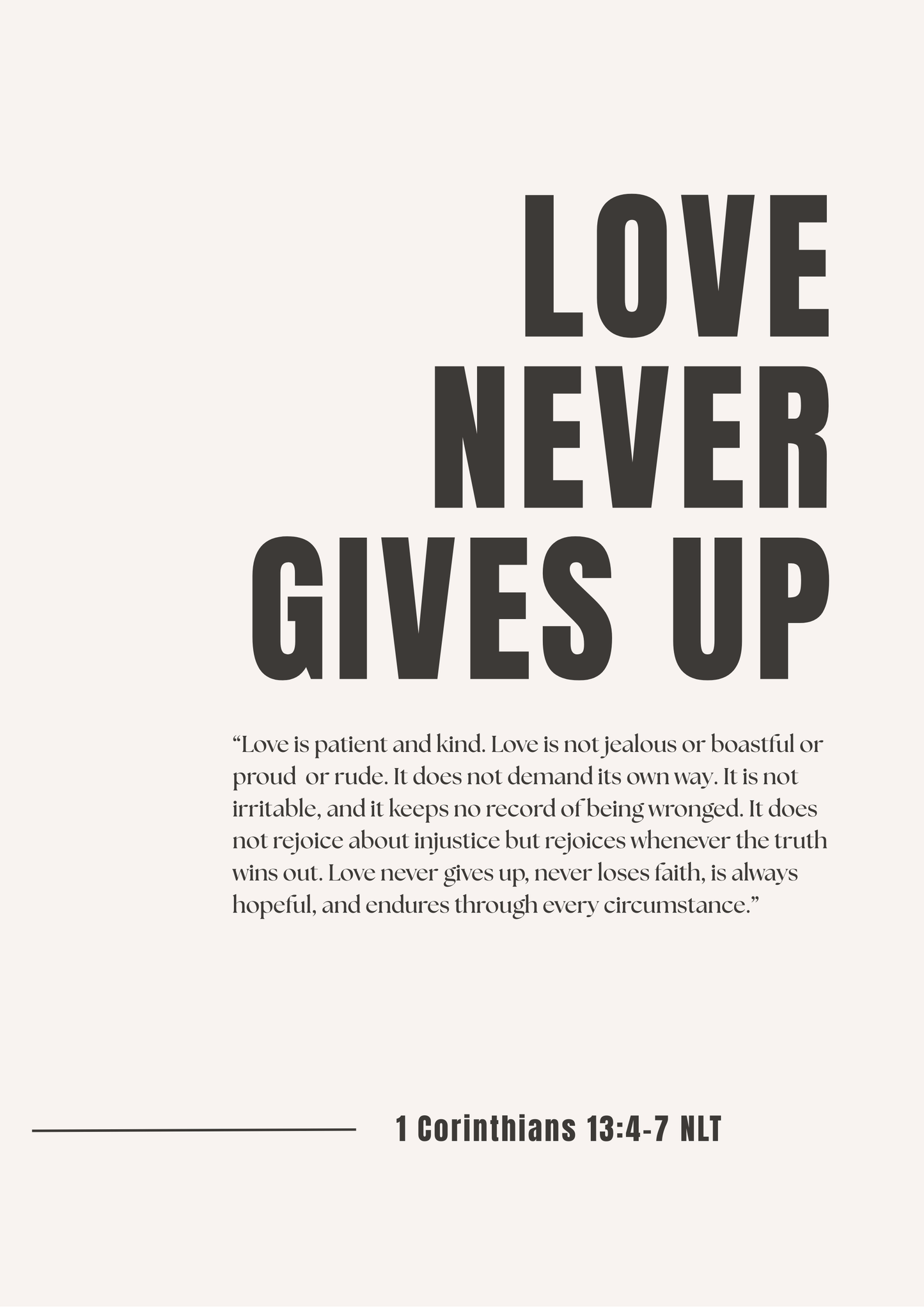 Love Never Gives Up - Framed Print A4
