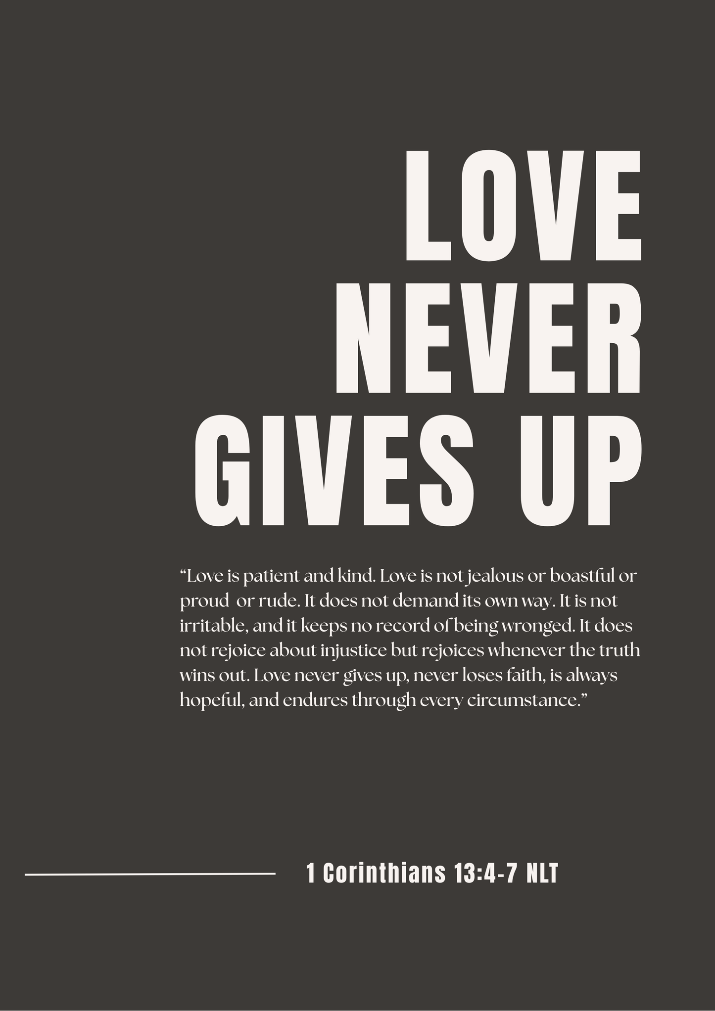 Love Never Gives Up - Framed Print A4