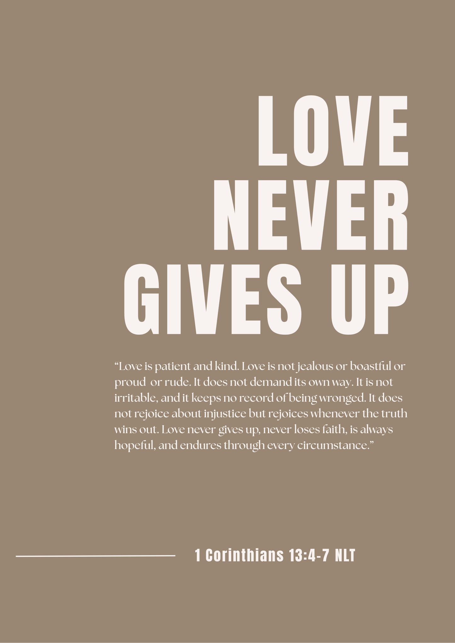 Love Never Gives Up - A4 Poster pRINT