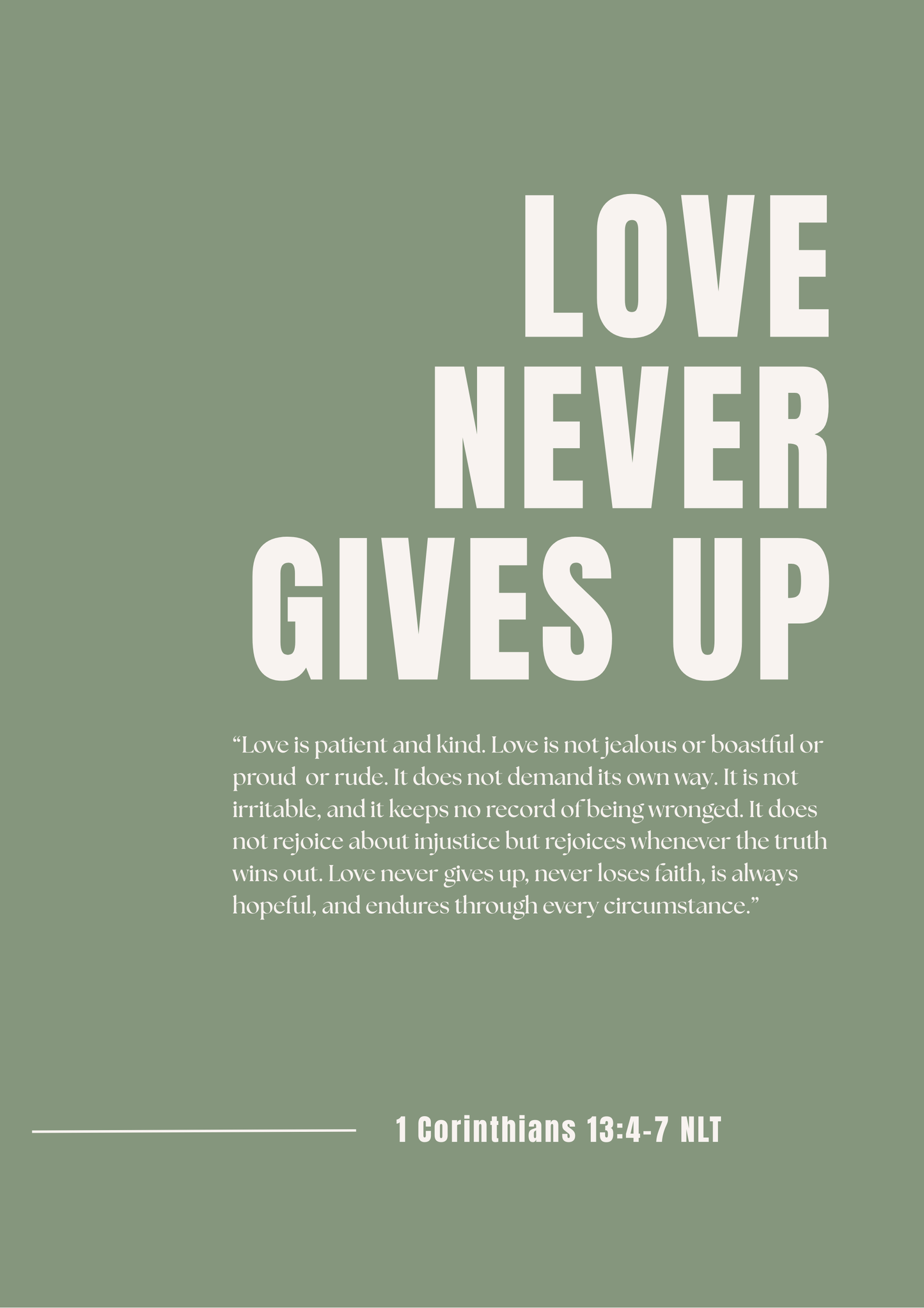 Love Never Gives Up - A4 Poster pRINT