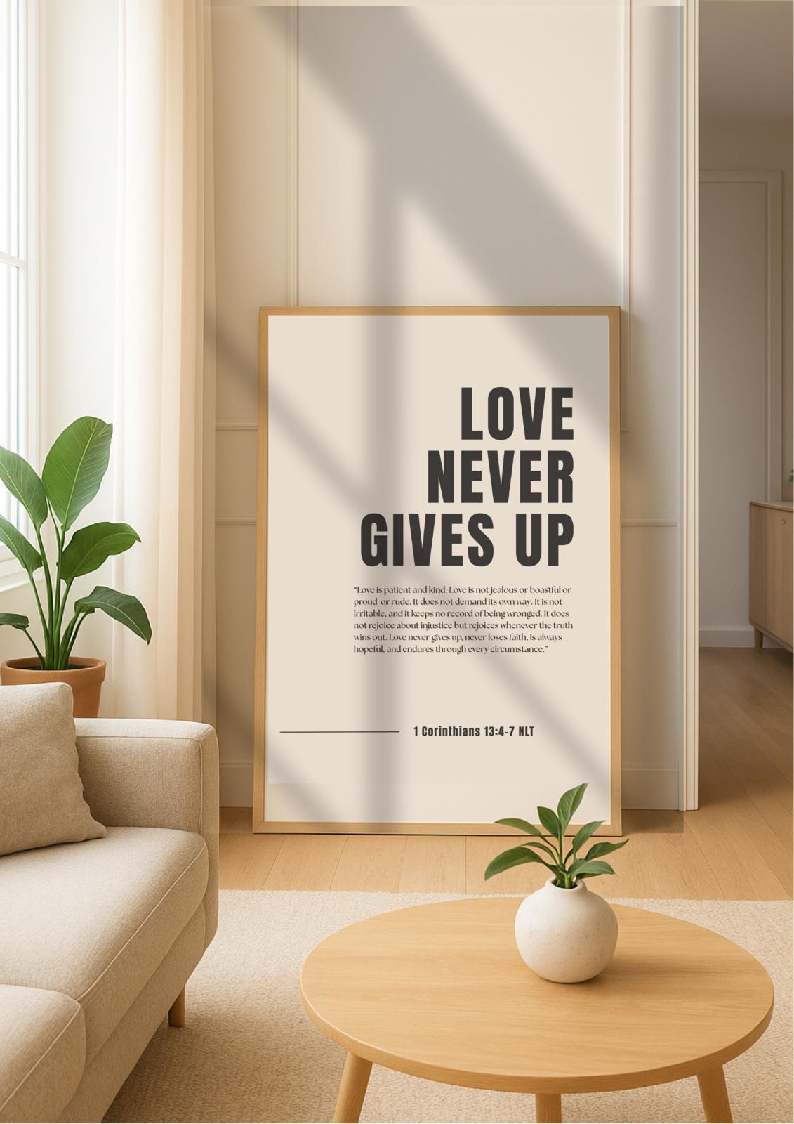 Love Never Gives Up - Framed Print A4