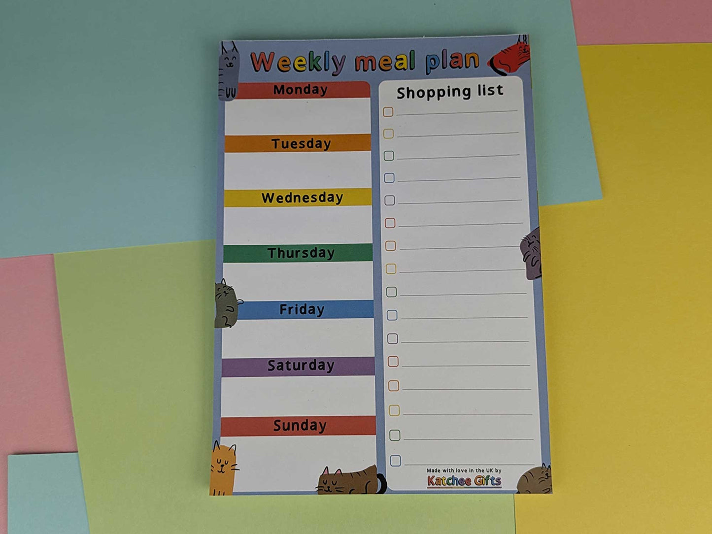 Katchee Gifts - Cat Weekly Meal Planner Pad – A5 Notepad - MEAL-CAT