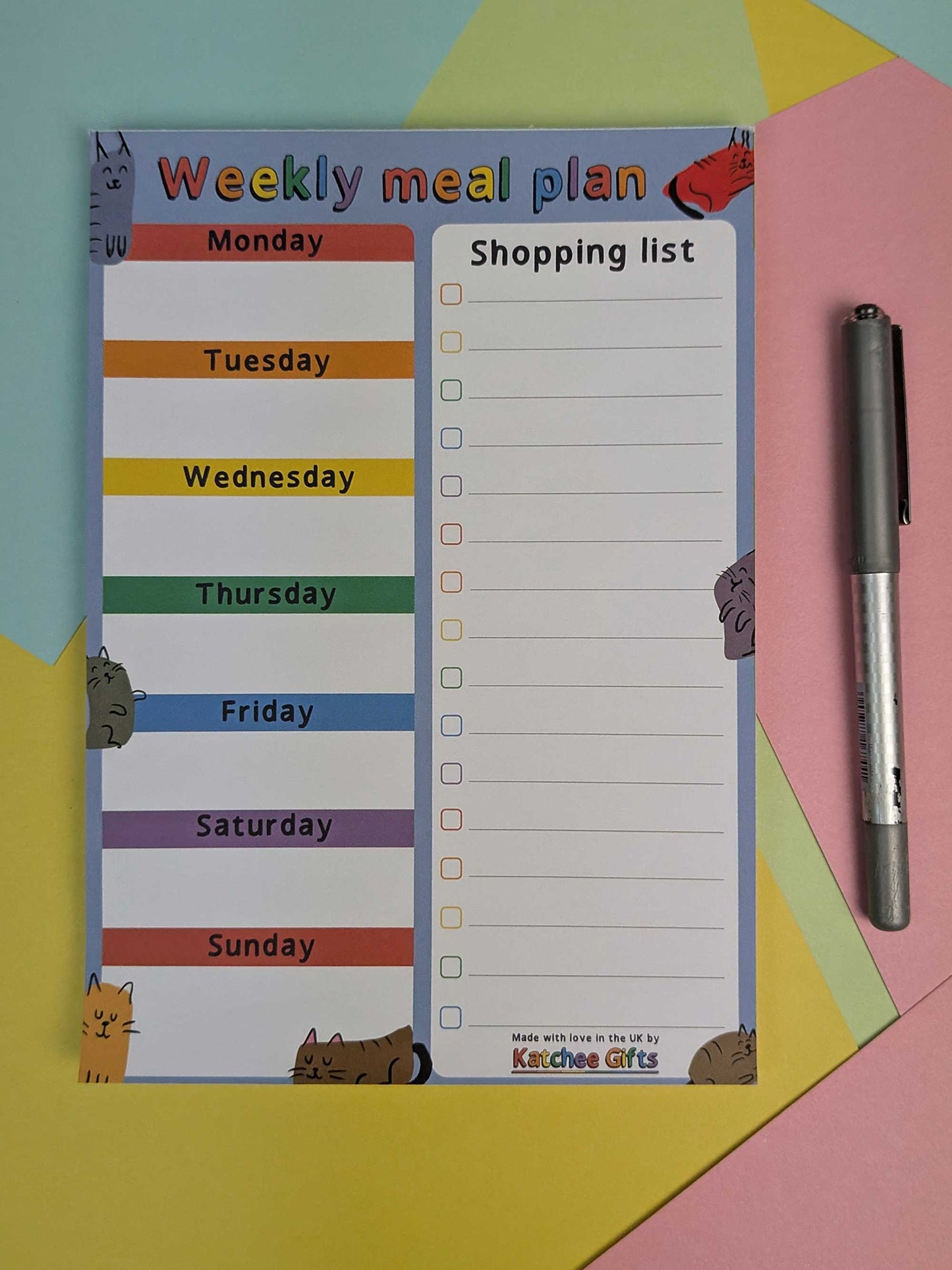 Katchee Gifts - Cat Weekly Meal Planner Pad – A5 Notepad - MEAL-CAT