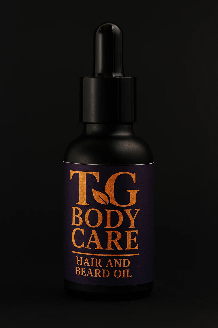 TG Body Care Organic Hair and Beard Oil - cedarwood rosehip dropper bottle