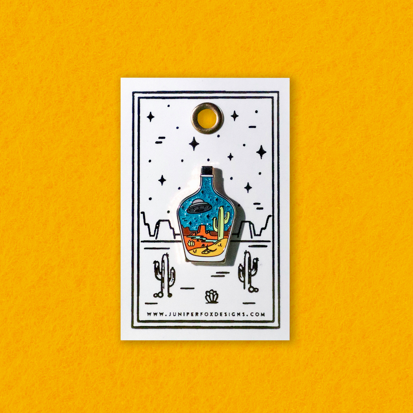 Foxti hard enamel glitter pin on luxury gold foil backing card