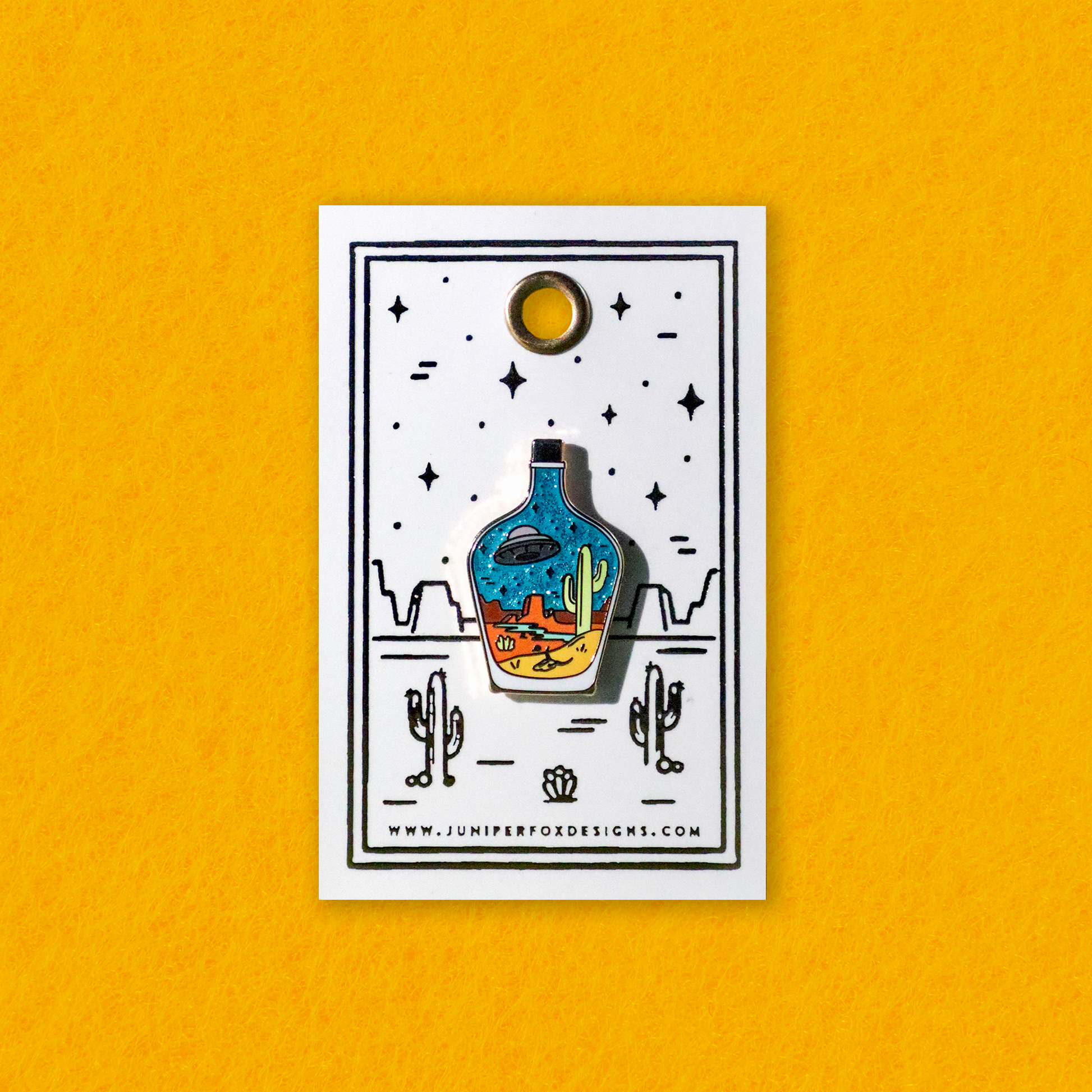 Foxti hard enamel glitter pin on luxury gold foil backing card