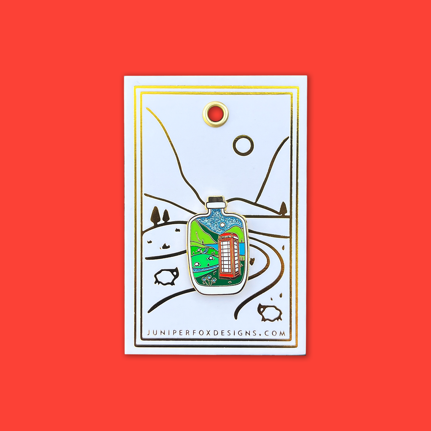 Foxti hard enamel glitter pin on luxury gold foil backing card