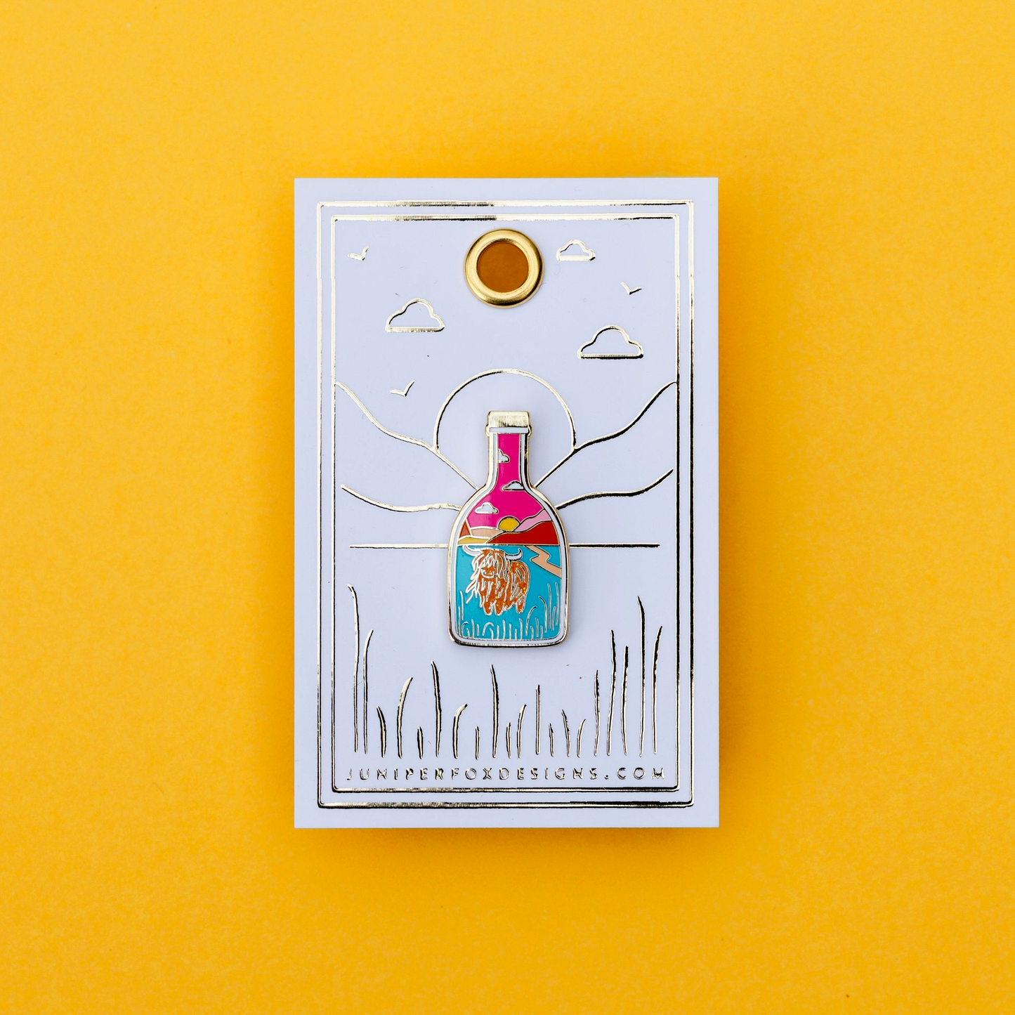 Foxti hard enamel glitter pin on luxury gold foil backing card