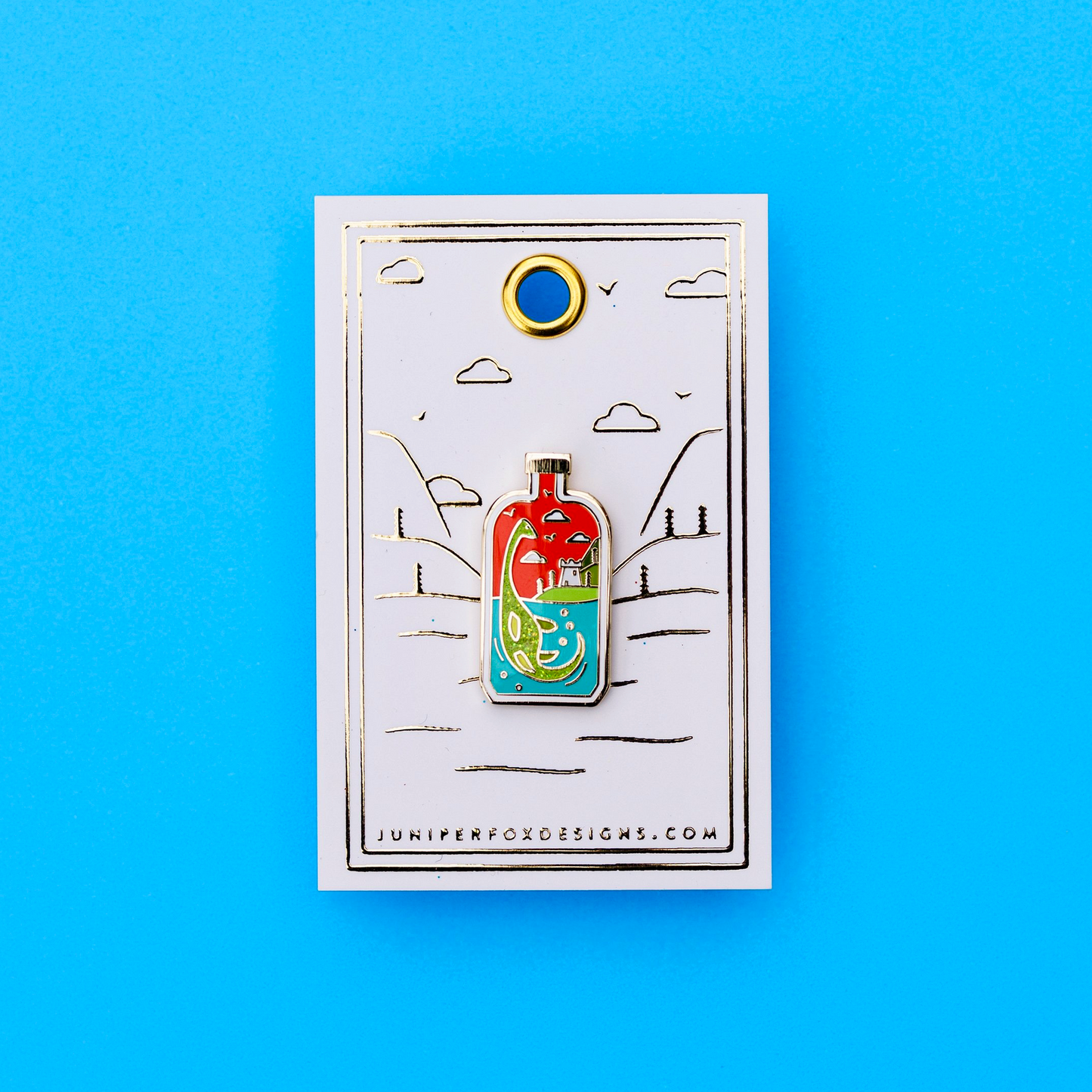 Foxti hard enamel glitter pin on luxury gold foil backing card