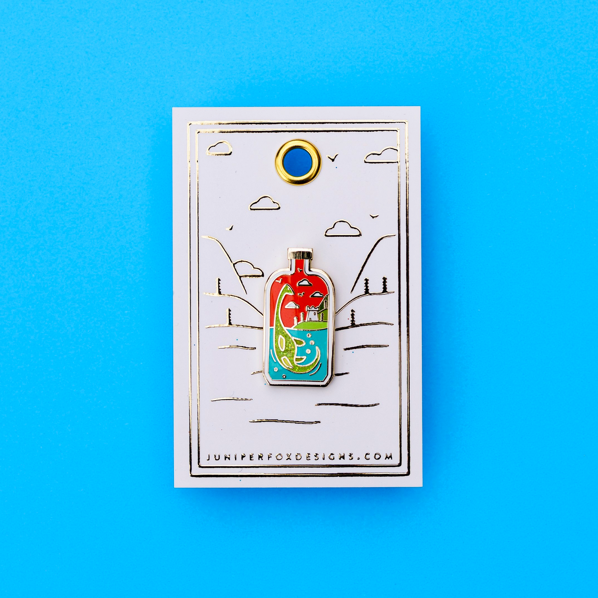 Foxti hard enamel glitter pin on luxury gold foil backing card