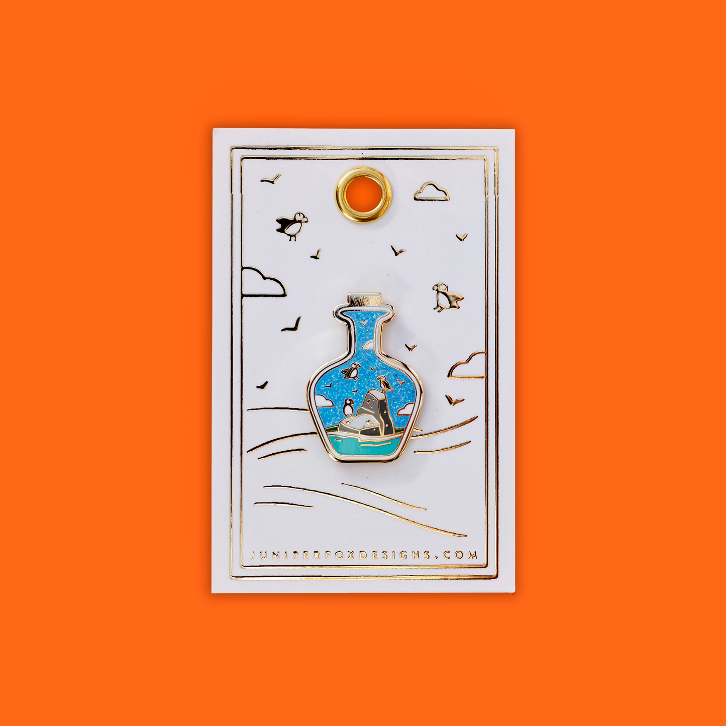 Foxti hard enamel glitter pin on luxury gold foil backing card