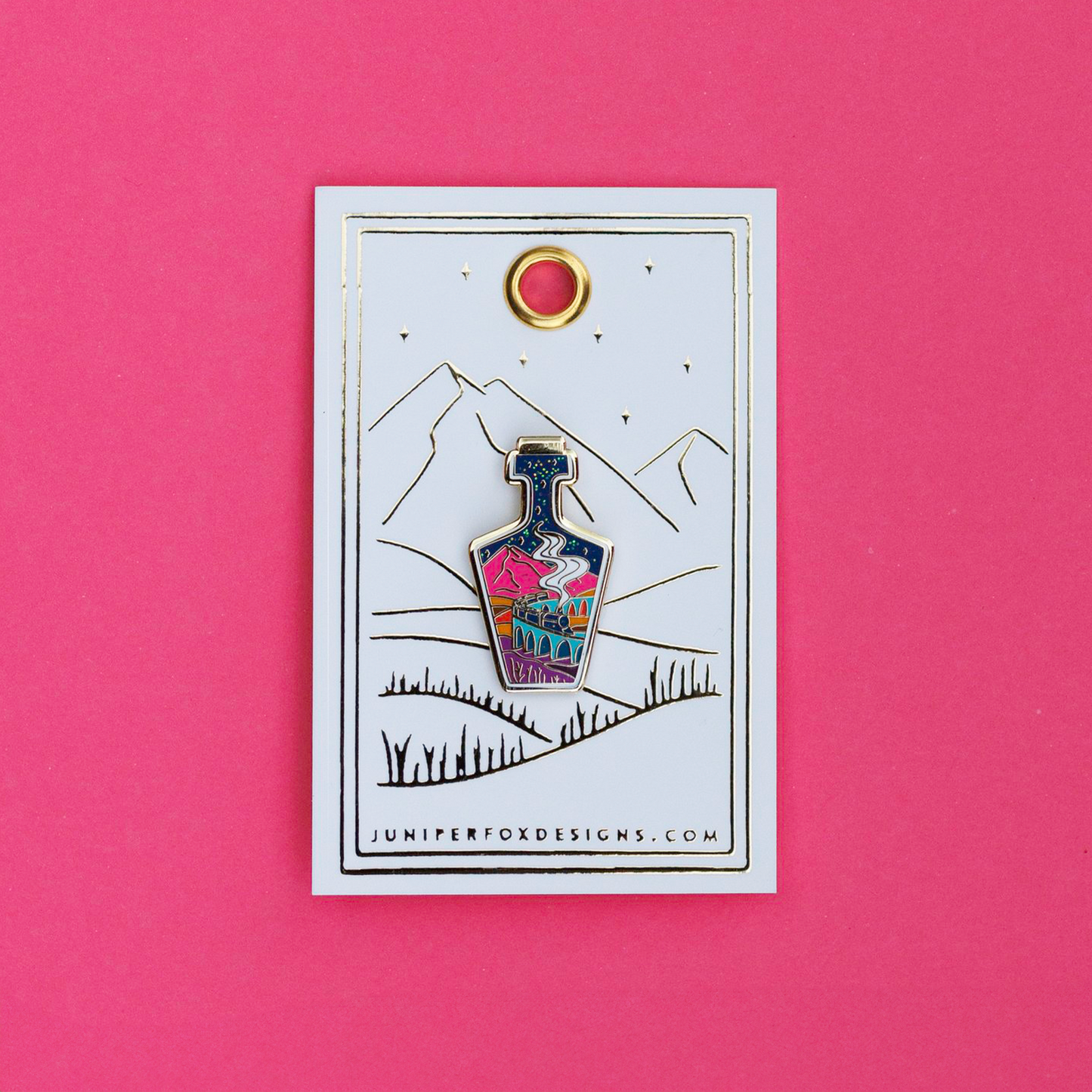 Foxti hard enamel glitter pin on luxury gold foil backing card