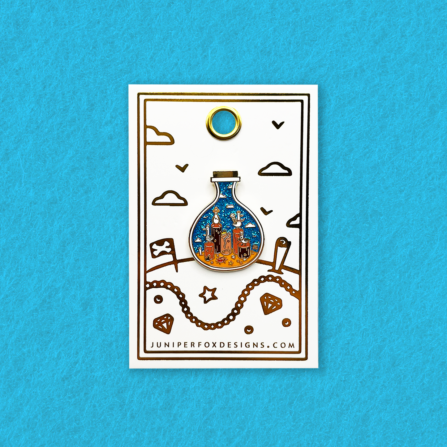 Foxti hard enamel glitter pin on luxury gold foil backing card