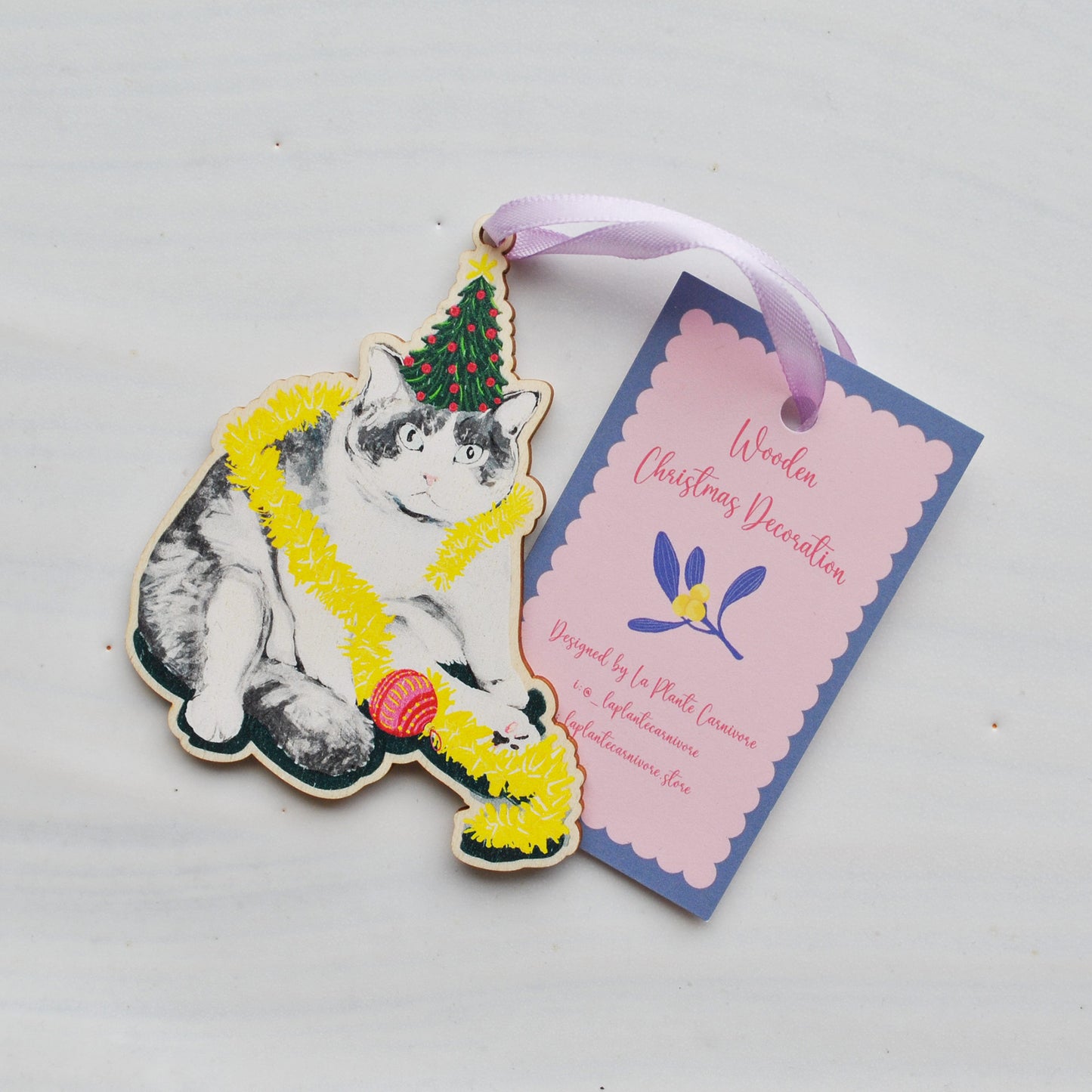 La Plante Festive Dog/Cat/Magpie Christmas Wooden Decorations