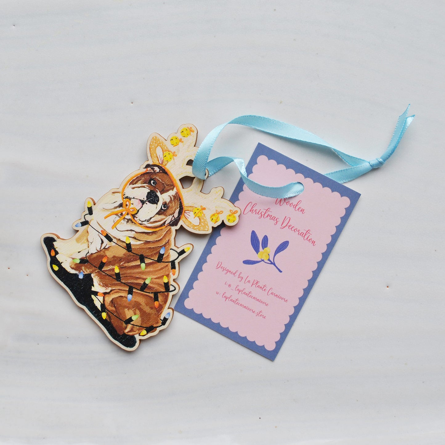 La Plante Festive Dog/Cat/Magpie Christmas Wooden Decorations