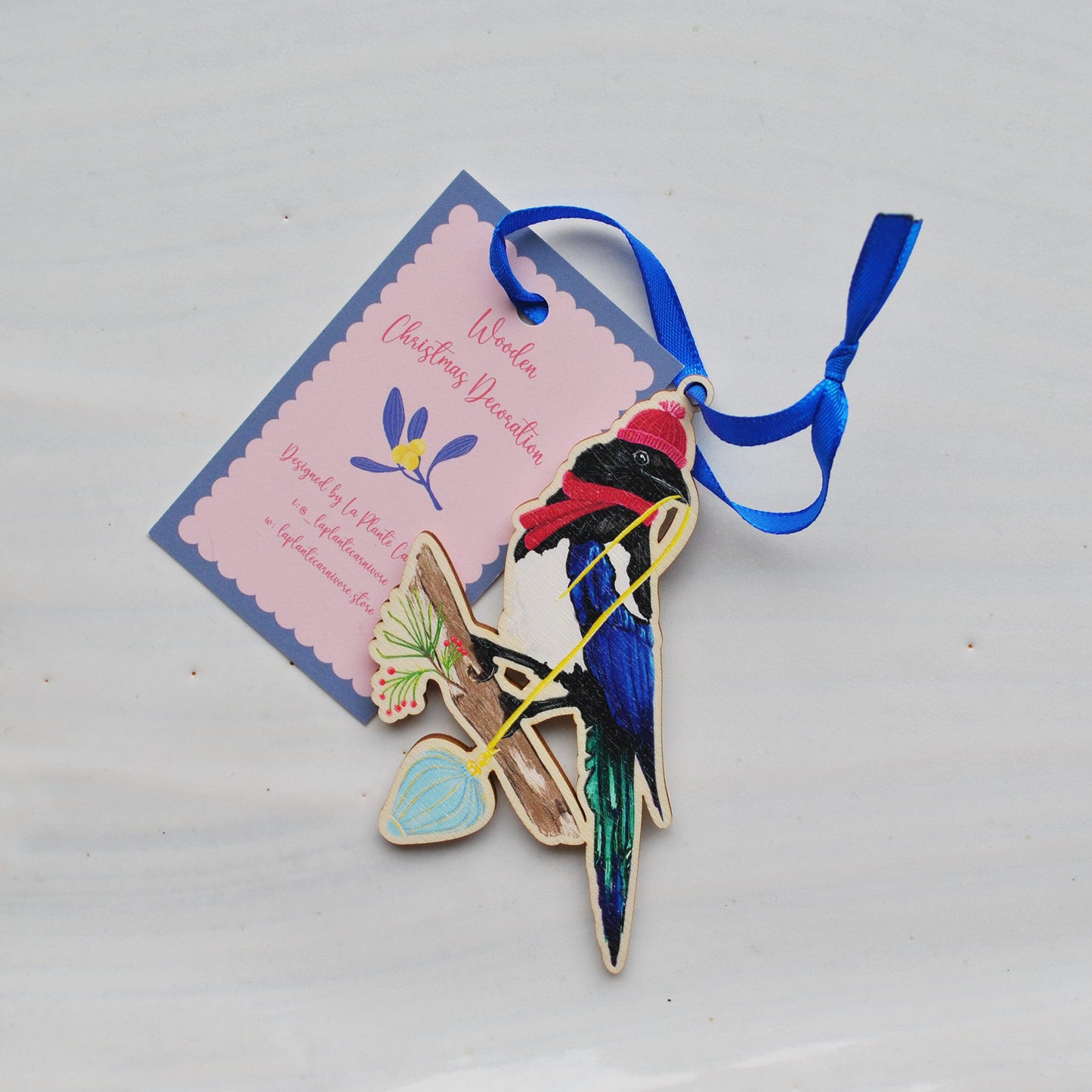 La Plante Festive Dog/Cat/Magpie Christmas Wooden Decorations