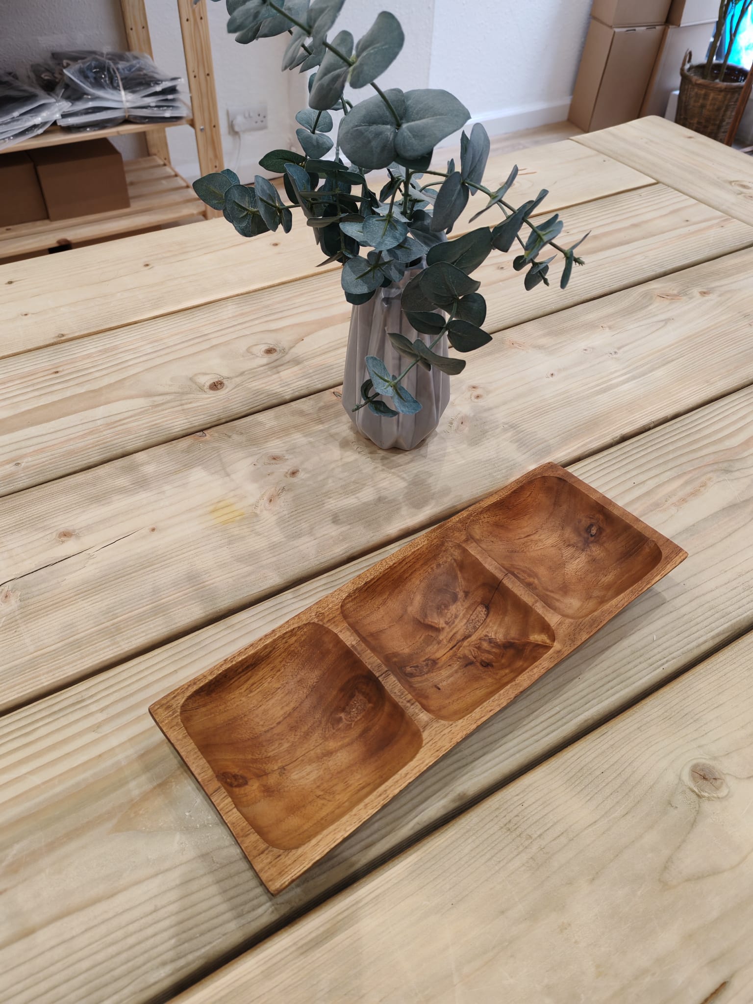 Vanillaism wooden platter with three bowls VAN005 - handcrafted artisan serving set